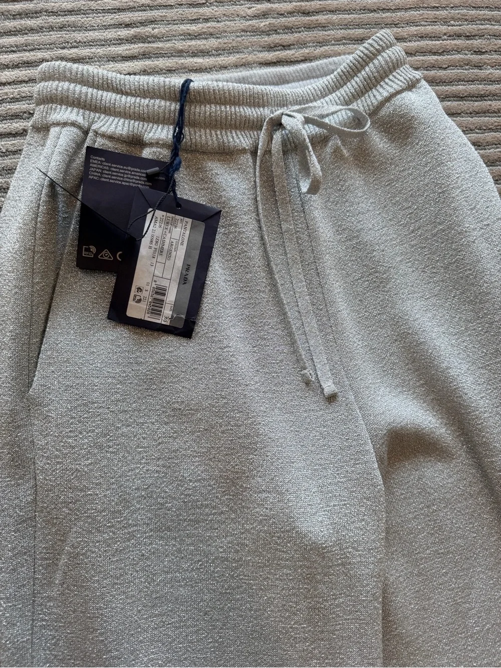 Prada Metallic Light Silver Knit Drawstring Pants